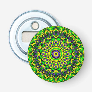 Geel, groen, Paarse Mandala Button Flesopener