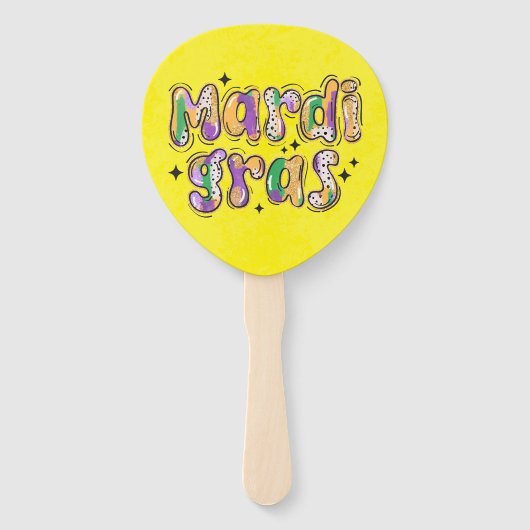 Geel Groen Paarse Mardi Gras Handwaaier (Achterkant)