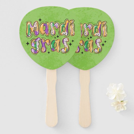Geel Groen Paarse Mardi Gras Handwaaier (Voorkant en achterkant)