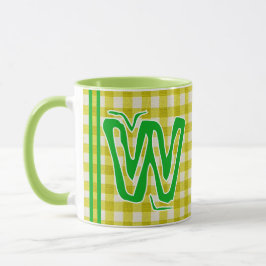 Geel Groen Plaid (Monogram, Naam)  Koffie Mok