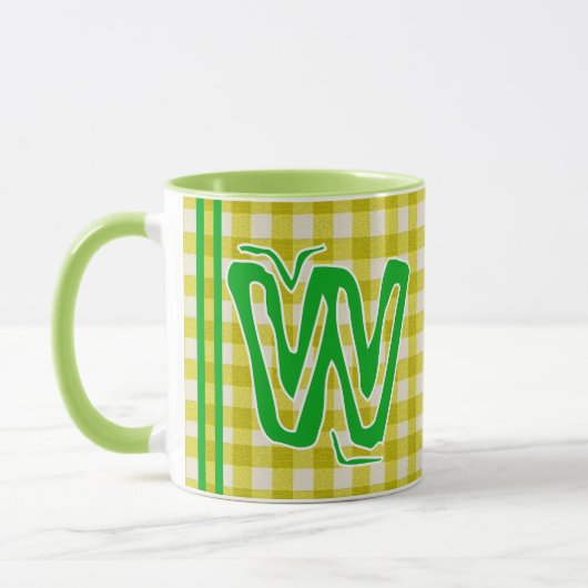 Geel Groen Plaid (Monogram, Naam)  Koffie Mok (Links)