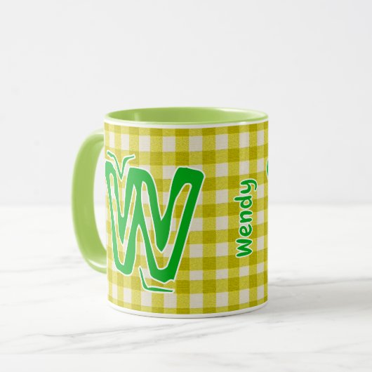 Geel Groen Plaid (Monogram, Naam)  Koffie Mok (Voorkant links)