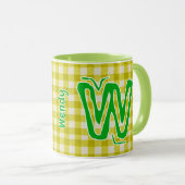 Geel Groen Plaid (Monogram, Naam)  Koffie Mok (Voorkant rechts)