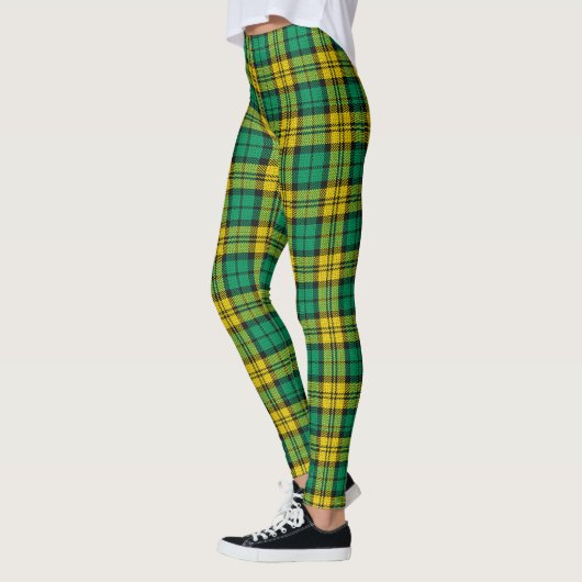 Geel Groen Plaid Tartan Patroon Ontwerp Leggings (Links)