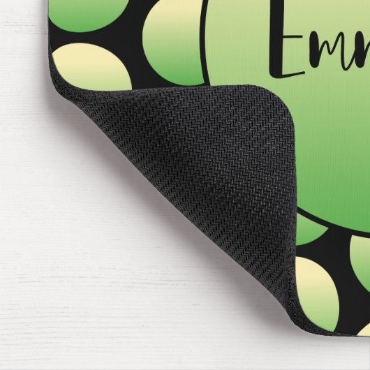 Geel Groen Retro Stippen op Zwart met Script Naam Muismat (Hoek)