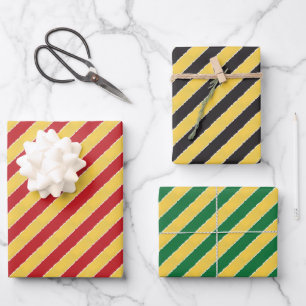 Geel Groen Rood Strepen Faux gescheurd Kerstmis Inpakpapier Vel