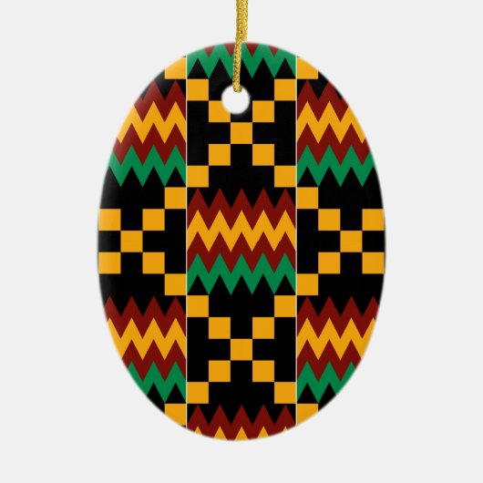 Geel, Groen, Rood, Zwart Kente Doek Keramisch Ornament (Voorkant)