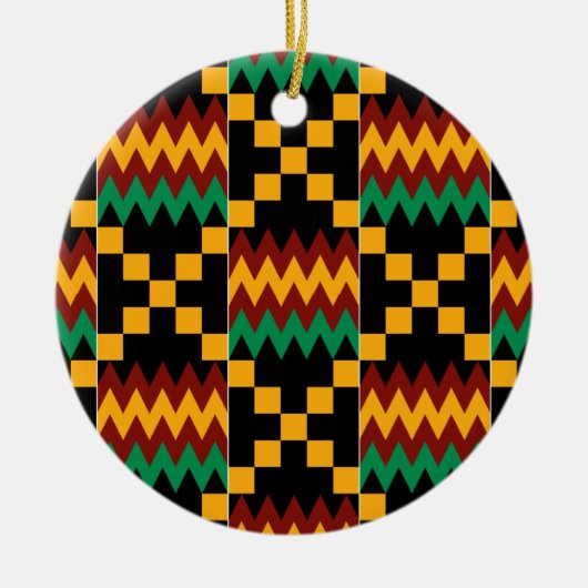 Geel, Groen, Rood, Zwart Kente Doek Keramisch Ornament (Voorkant)