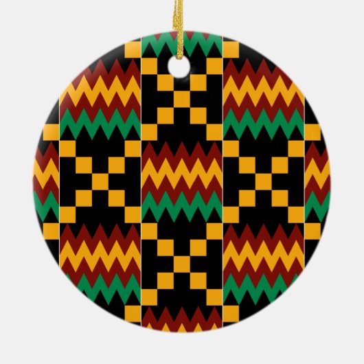 Geel, Groen, Rood, Zwart Kente Doek Keramisch Ornament (Achterkant)