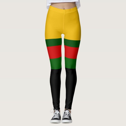 Geel Groen Rood Zwart Kleur Block Design Leggings (Voorkant)