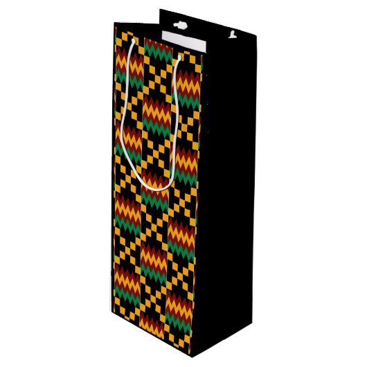 Geel, groen, rood, zwart Kwanzaa Kente doek Wijn Cadeautas (Voorkant Gekanteld)