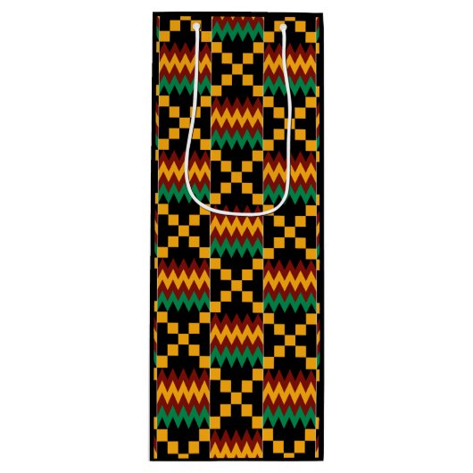 Geel, groen, rood, zwart Kwanzaa Kente doek Wijn Cadeautas (Voorkant)