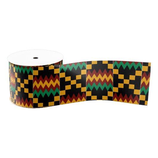Geel, groen, rood, zwarte kente grosgrain lint (Spoel)