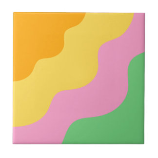 Geel Groen Roze Golvende Strepen Modern Chic Tegeltje