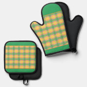 Geel, Groen & Sinaasappel geruite Ovenwant & Pannenlap Set (Voorkant / Achterkant)