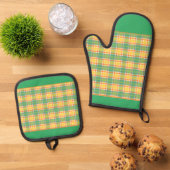 Geel, Groen & Sinaasappel geruite Ovenwant & Pannenlap Set (Top down)