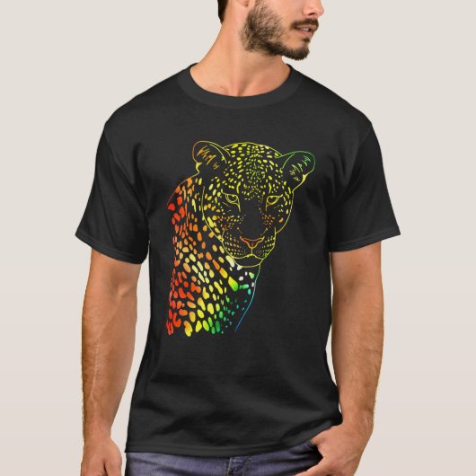 Geel Groen Sinaasappels Tie Dye Rainbow Jaguar T-s T-shirt (Voorkant)
