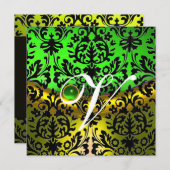 GEEL GROEN SMARAGD ZWART DAMAST MONOGRAM KAART (Voorkant / Achterkant)