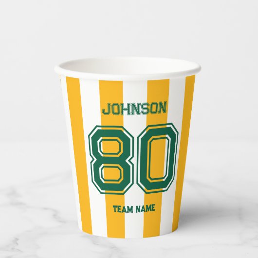 Geel & Groen Sportteam Aangepaste Naam Team Papieren Bekers (Voorkant)