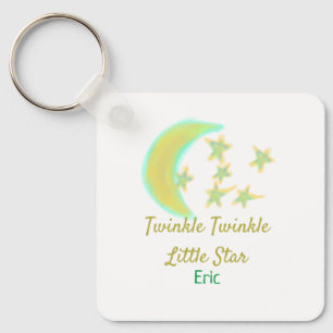 Geel groen twinkel Twinkle Little Star voeg naam t Sleutelhanger