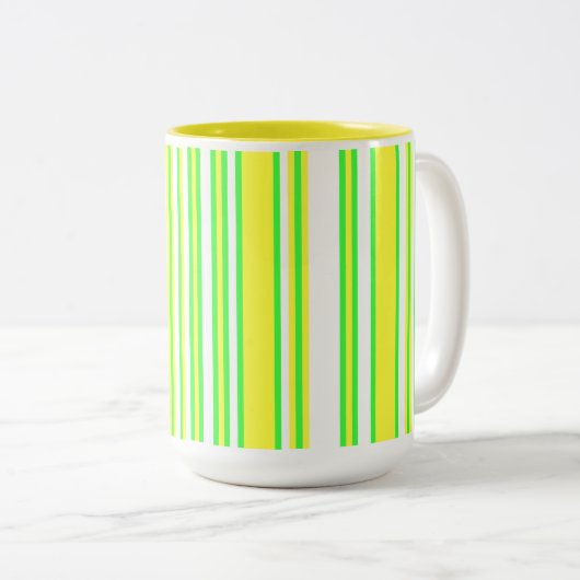 Geel Groen Verticaal Multi-Stripe Tweekleurige Koffiemok (Voorkant rechts)