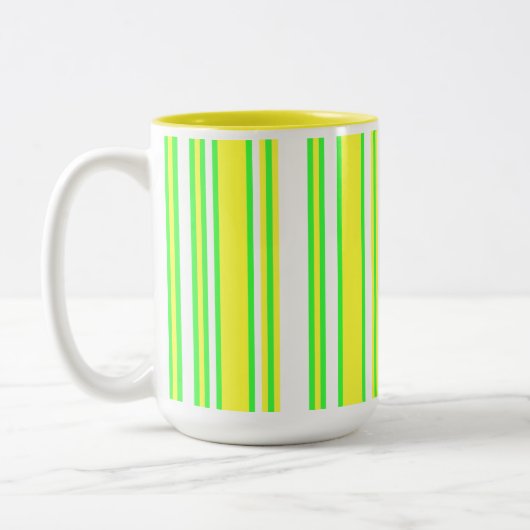 Geel Groen Verticaal Multi-Stripe Tweekleurige Koffiemok (Links)