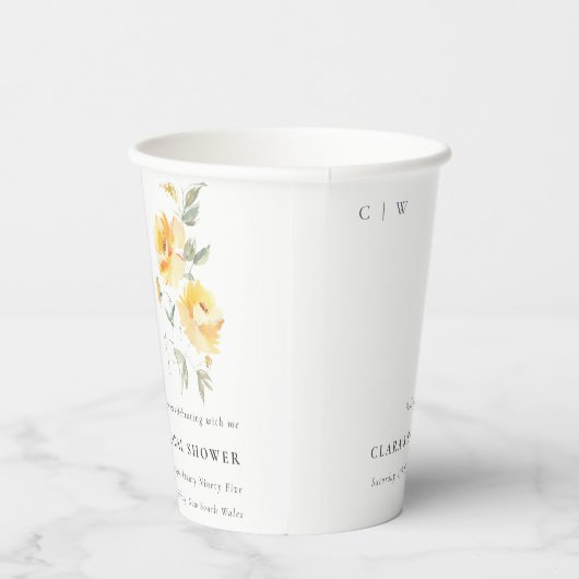 Geel groen Waterverf Roos Bloem Vrijgezellenfeest Papieren Bekers (Rechts)