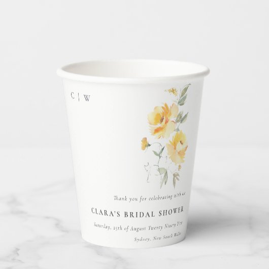 Geel groen Waterverf Roos Bloem Vrijgezellenfeest Papieren Bekers (Voorkant)