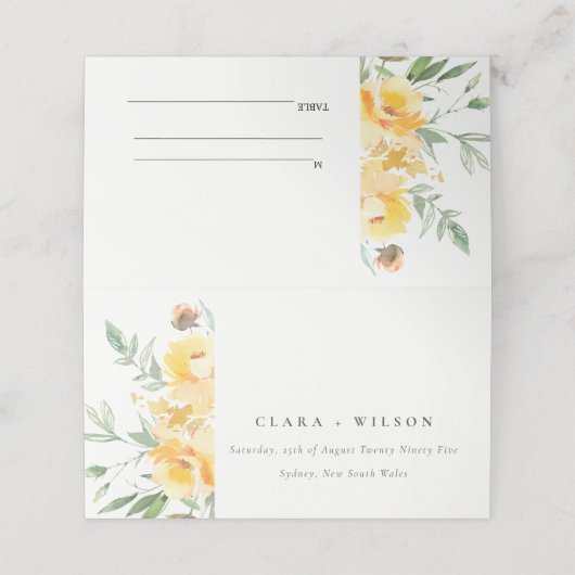 Geel groen Waterverf Roos Vloeiend huwelijk Plaatskaartje (Buitenkant ongevouwen)