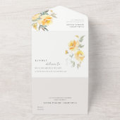 Geel groen Waterverf Roos Vloerbunch bruiloft All In One Uitnodiging (Buitenkant)