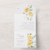 Geel groen Waterverf Roos Vloerbunch bruiloft All In One Uitnodiging (Binnen)