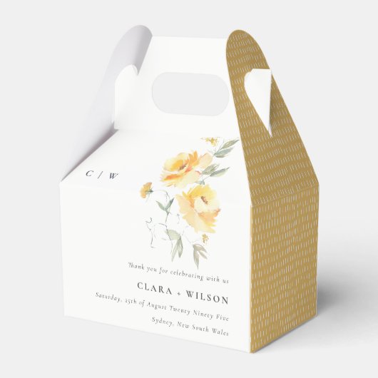 Geel groen Waterverf Roos Vloerbunch bruiloft Bedankdoosjes (Achterkant)