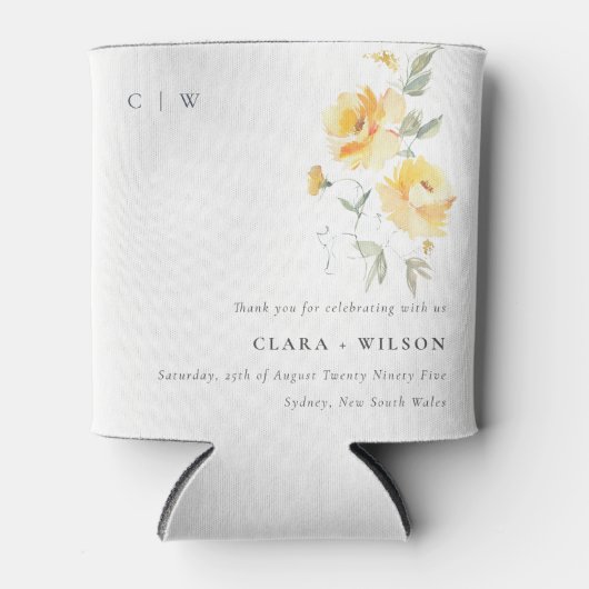 Geel groen Waterverf Roos Vloerbunch bruiloft Blikjeskoeler (Voorkant)