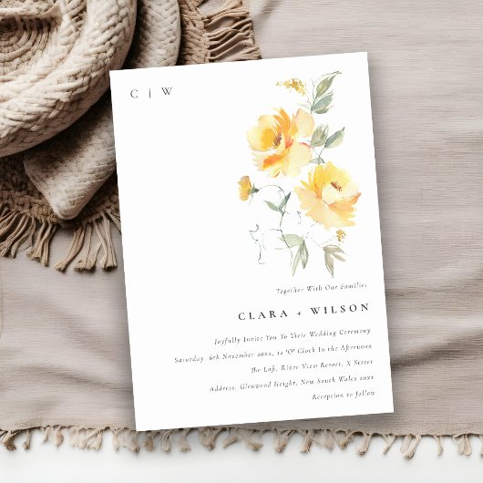 Geel groen Waterverf Roos Vloerbunch bruiloft Kaart