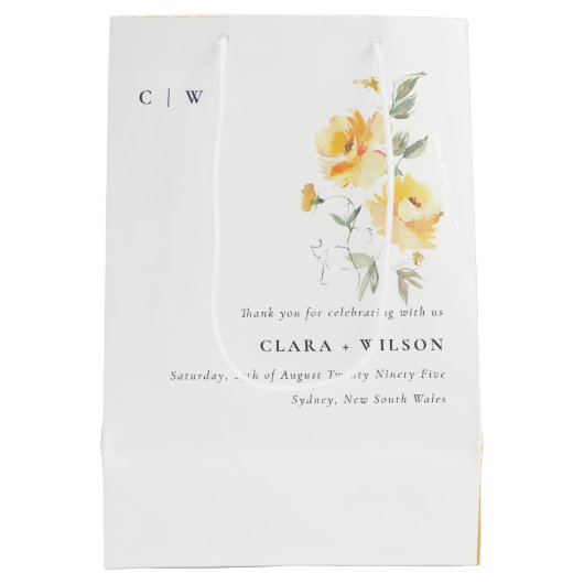 Geel groen Waterverf Roos Vloerbunch bruiloft Medium Cadeauzakje (Achterkant)