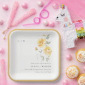 Geel groen Waterverf Roos Vloerbunch bruiloft Papieren Bordje (Feest)