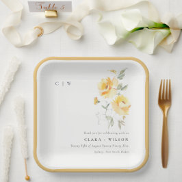 Geel groen Waterverf Roos Vloerbunch bruiloft Papieren Bordje