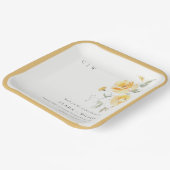 Geel groen Waterverf Roos Vloerbunch bruiloft Papieren Bordje (Gebogen)