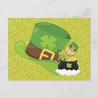 Geel Groen Wervelt Groen Pet Leprechaun Briefkaart