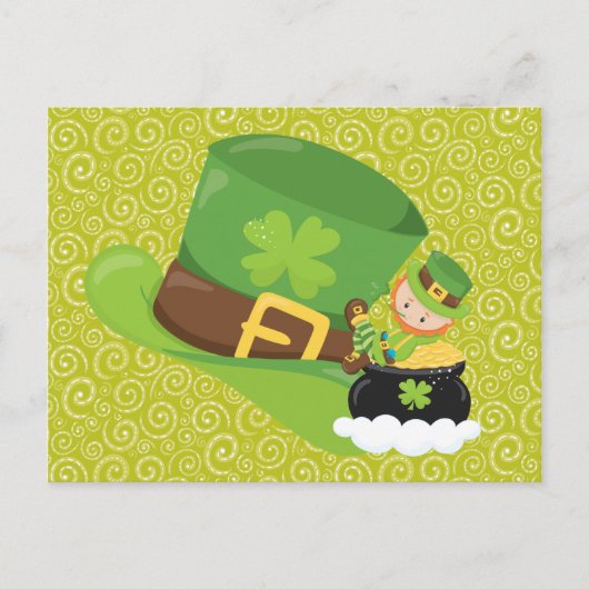 Geel Groen Wervelt Groen Pet Leprechaun Briefkaart (Voorkant)