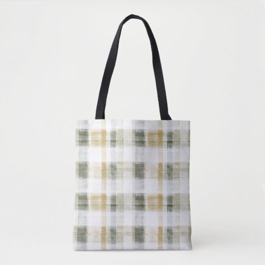 Geel Groen Wit Geruit Strepen Tote Bag (Voorkant)