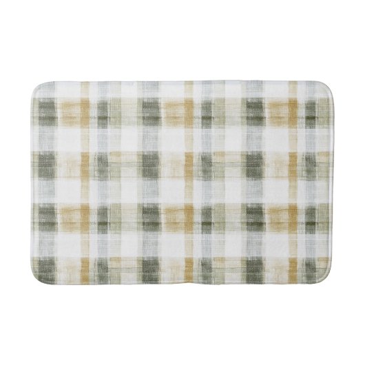 Geel Groen Wit Gestreepte Plaid Badmat (Voorkant)