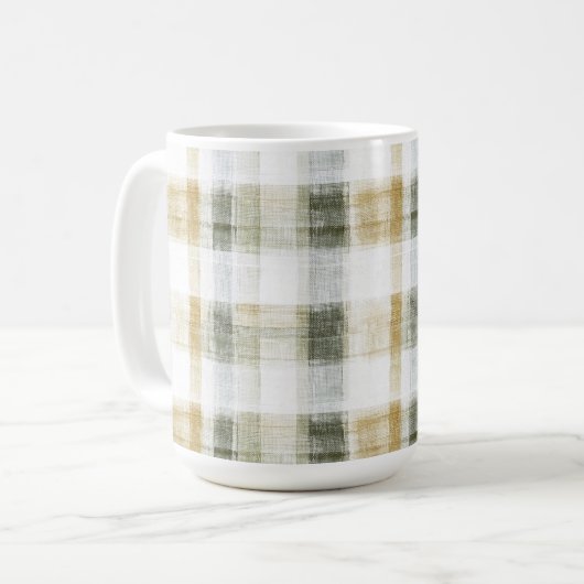 Geel Groen Wit Gestreepte Plaid Koffiemok (Voorkant links)