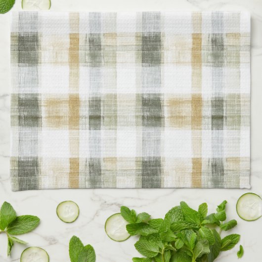 Geel Groen Wit Gestreepte Plaid Theedoek (Gevouwen)