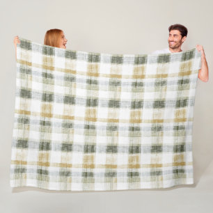 Geel Groen Wit Karo Strepen Fleece Deken
