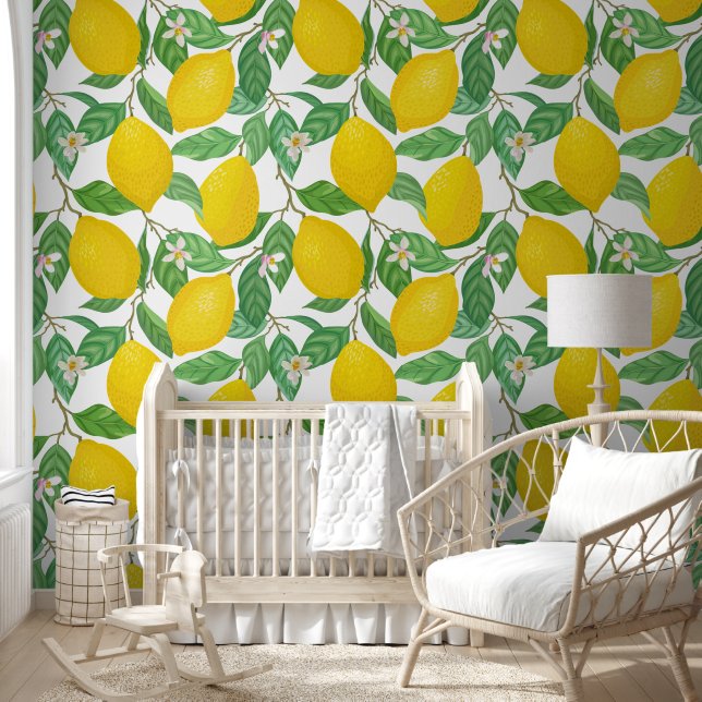 Geel groen wit lemonpatroon behang (Kinderen)