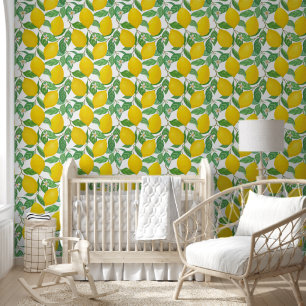 Geel groen wit lemonpatroon behang