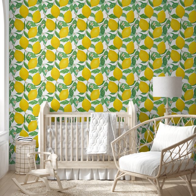Geel groen wit lemonpatroon behang (Kinderen)