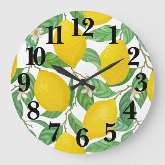 Geel groen wit lemonpatroon grote klok (Voorkant)