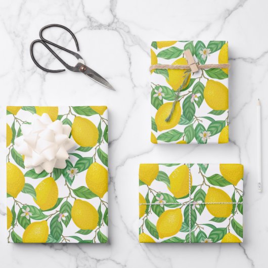 Geel groen wit lemonpatroon inpakpapier vel (Voorkant)